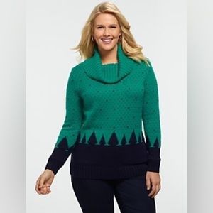 Talbots Christmas  Cozy Pine street Cowlneck Sweater Green / Navy Size S